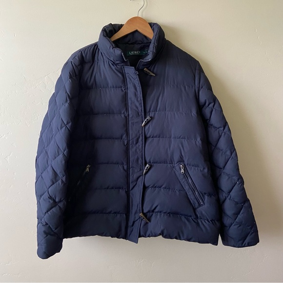 Ralph Lauren Navy Blue Toggle Zip Up Puffer Coat XL - Picture 3 of 8
